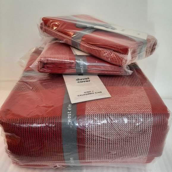 *West Elm Modern Plaid King Duvet Cover & 2 Euro Shams - Picture 5 of 11